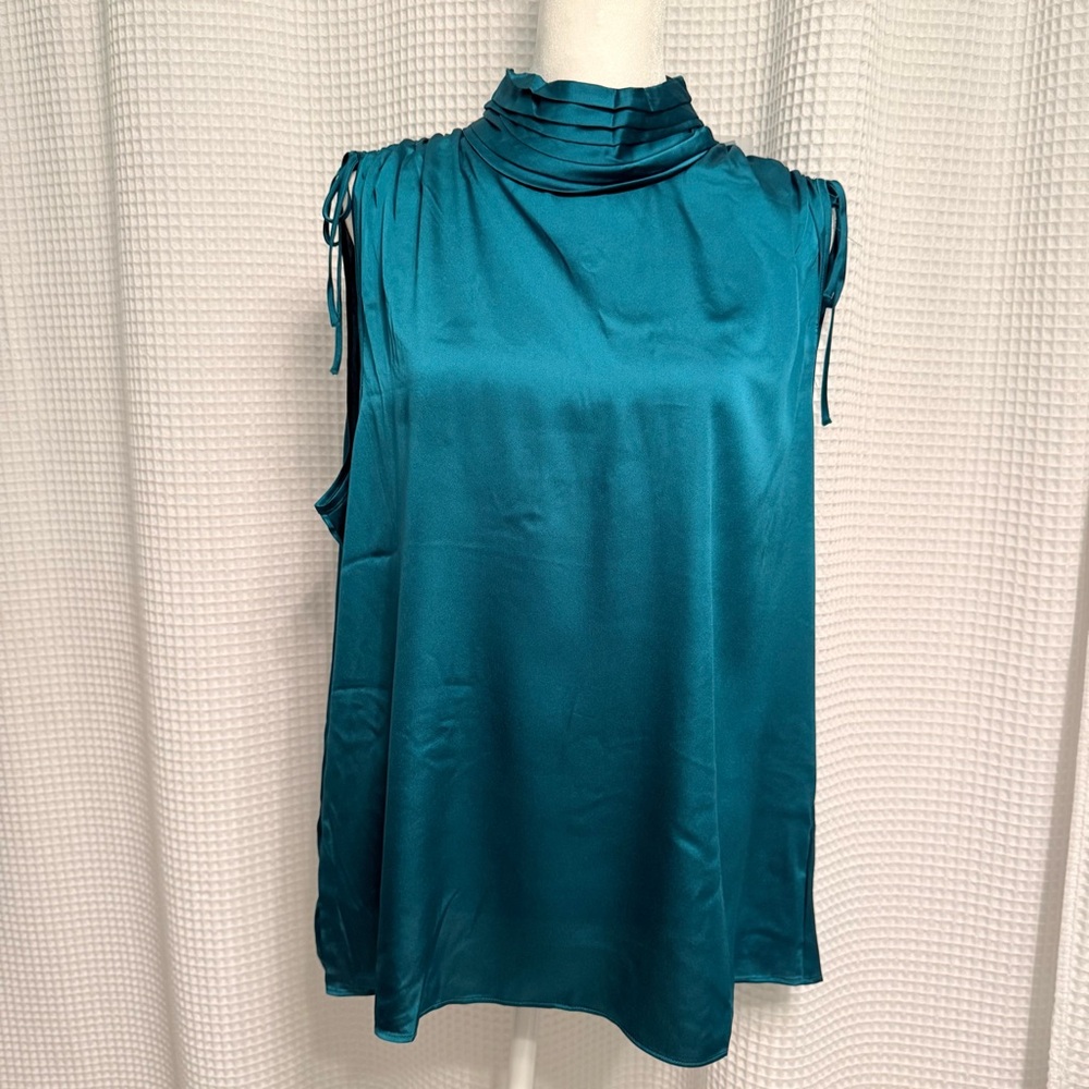 White House Black Market Teal Satin Sleeveless Mock-Neck Camisole
